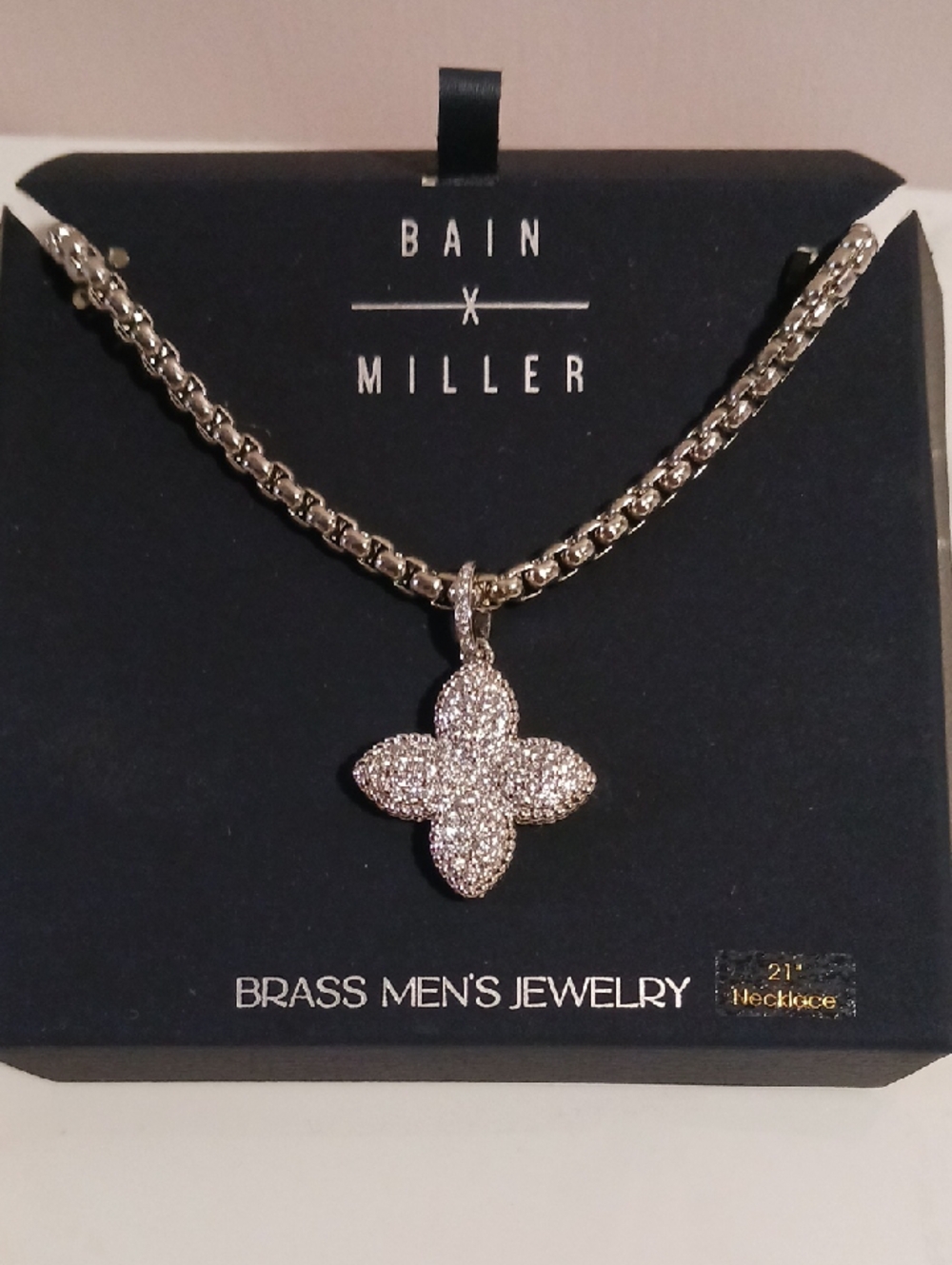 Gorgeous! Bain x Miller Men's Silver Tone Brass Pave Clover Pendant Necklace ⚜️
